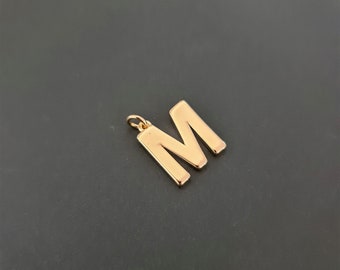 1pcs x 18mm Tarnish Resistant 14k Gold Plated Alphabet Pendant - M