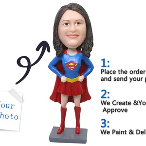 Custom SuperWoman Bobblehead From Your Picture, Custom Bobblehead gift, custom bobblehead cake topper image 1