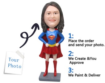 Custom SuperWoman  Bobblehead From Your Picture,  Custom Bobblehead gift, custom bobblehead cake topper