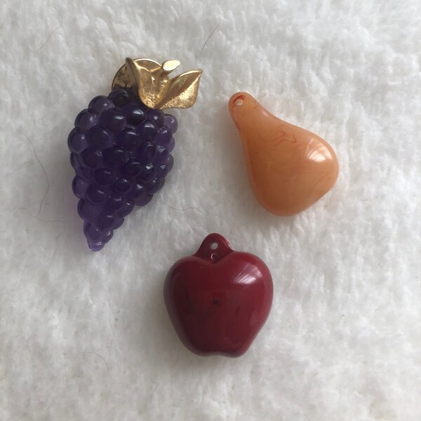 Vintage Avon Fruit Lapel Pins, Convertible, Interchangeable Tac Pin, Plastic Fruit Pin, Grapes, Apple, Pear Pin