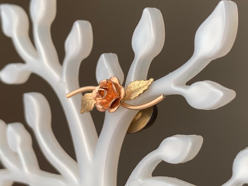 Rose Gold Tone Yellow Gold Tone Vintage Two Tone Gold Rose Tie Tack Pink and Yellow Gold Tone Tack Pin Gold Tone Metal Flower Tie Tack