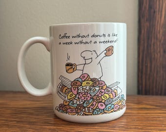 Vintage Hallmark Coffee and Donuts Mug | Retro Collectible Hallmark Ceramic Mug Made in Japan