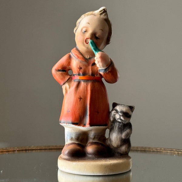 Vintage Napco Bedtime Figurine | Napco Ceramic Boy Brushing Teeth Figurine Knickknack | Collectible Mid Century Napco Figurine Home Decor
