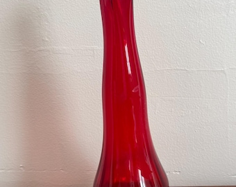 Vintage Amberina Red Swung Glass Vase | Mid Century Modern Glass Home Decor Swung Vase