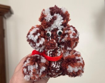 Vintage Brown and White Crocheted Poodle Soap Holder | Kitschy Knitted Dog Soap Holdec Bathroom Decor