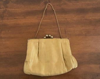 Vintage Mid Century Gold Evening Bag with Kiss Lock and Chain Handle
