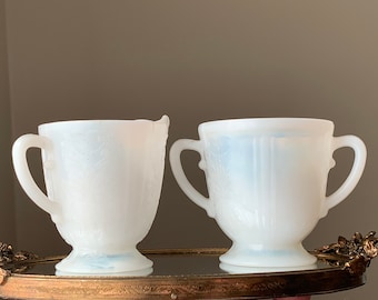 Vintage American Sweetheart Monax Milk Glass Cream and Sugar Set