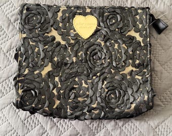 Betsey Johnson Black Rose Clutch Evening Bag