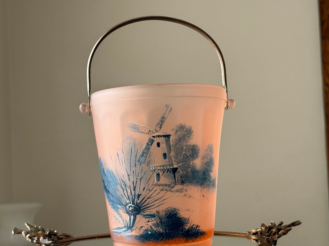 Vintage Pink Frosted Glass Ice Bucket Pink Glass Ice Bucket Etsy