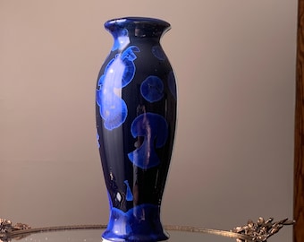 Bill Campbell Cobalt Blue Crystalline Vase | Pottery Blue Crystalline Glaze | Signed Crystalline Vase