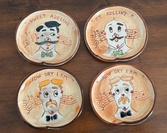 Vintage Set of 4 Ceramic Barbershop Quartet Coasters or Snack Plates Sweet Adeline