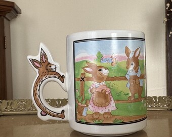 Vintage Ceramic Easter Bunny Coffee Mug 1994 Made for McCrory Stores with Bunny Handle