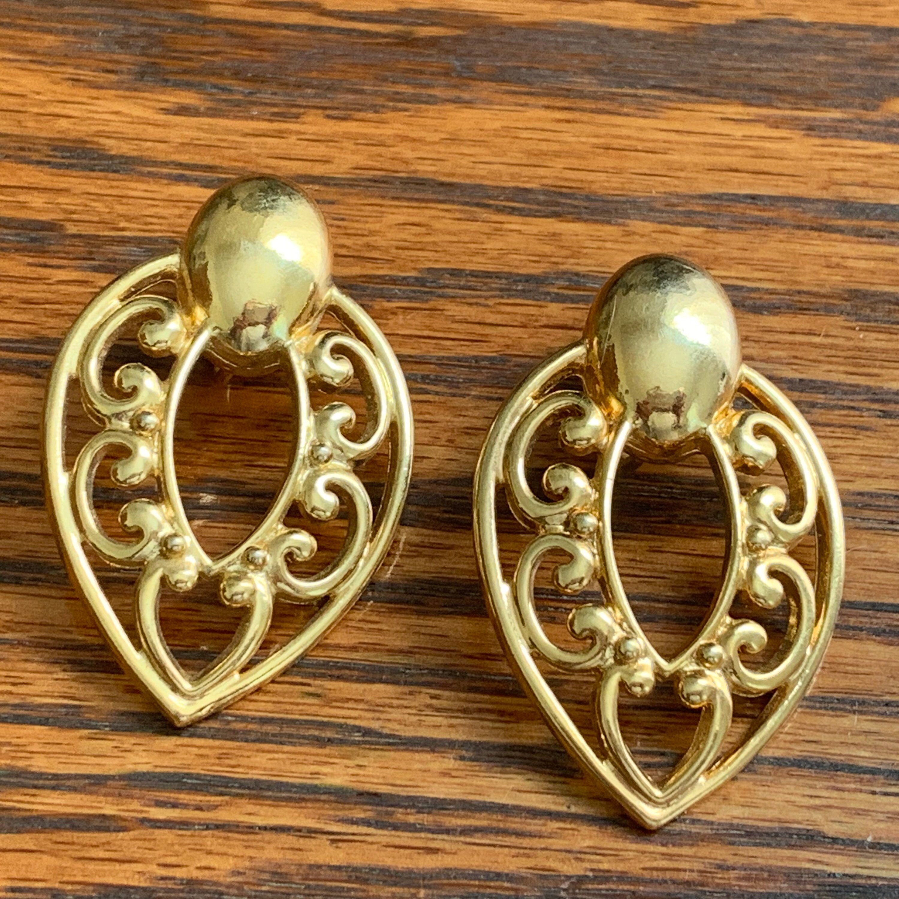 Vintage Gold Tone Clip Earrings Scroll Work Long Dangle Drop Etsy
