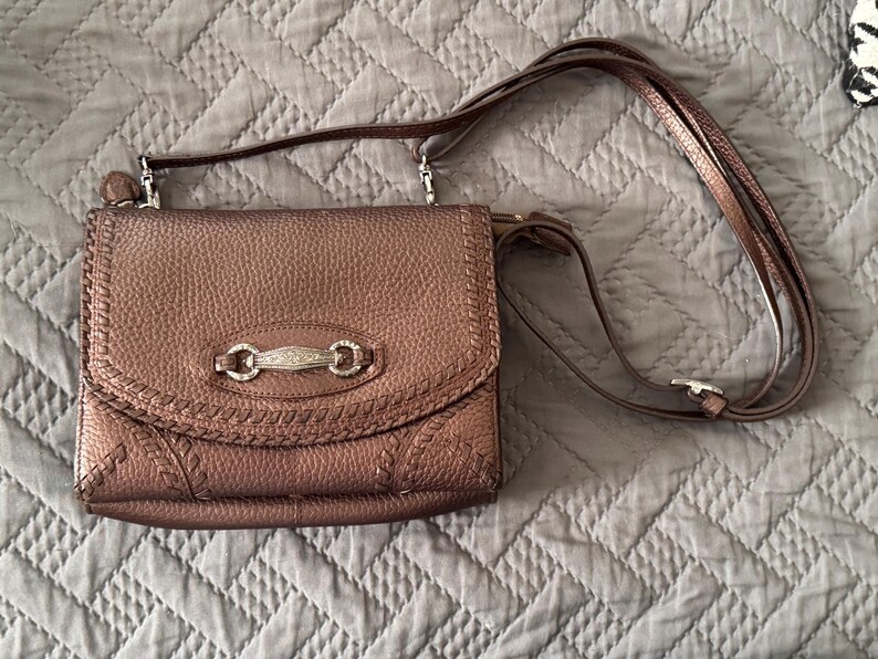 Vintage Brighton Brown Pebbled Leather Bifold Organizer Crossbody Bag image 9