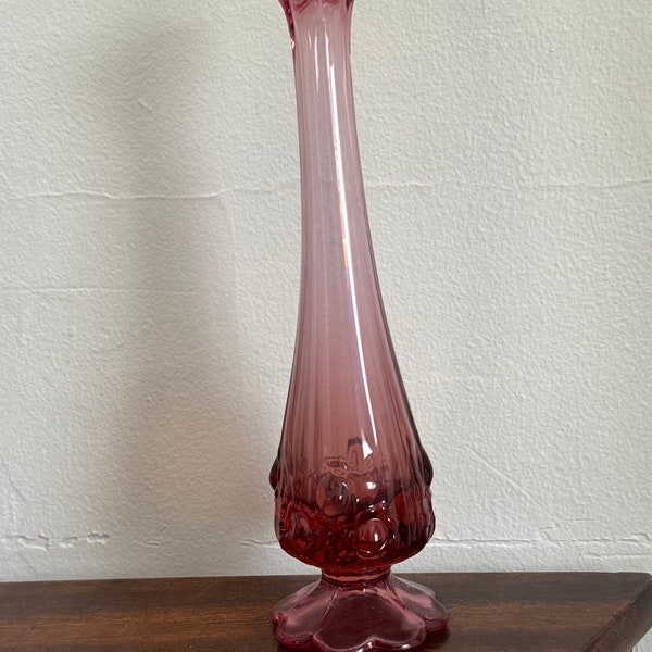 Vintage Fenton Dusty Rose Glass Swung Vase in Rose Pattern | Collectible Fenton Pink Glass Bud Vase | Fenton Glass Home Decor