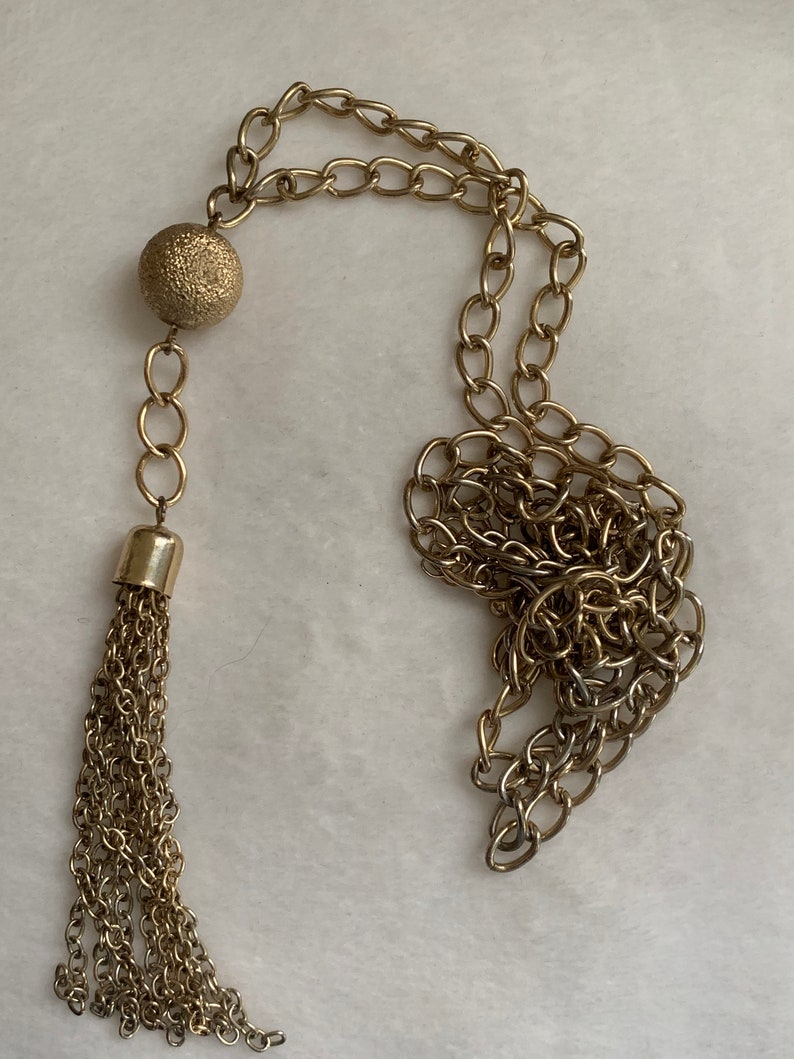 Vintage Gold Tone Tassel Necklace Long Tassel Necklace Gold | Etsy