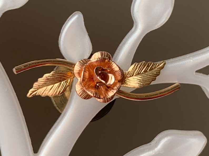 Rose Gold Tone Yellow Gold Tone Vintage Two Tone Gold Rose Tie Tack Pink and Yellow Gold Tone Tack Pin Gold Tone Metal Flower Tie Tack