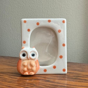 Vintage Small Ceramic Owl Photo Frame | Small Picture Frame for Nursery or Childs Room | Mini Ceramic Owl Photo Frame Home Decor