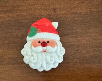 Vintage Plastic Musical Santa Head Brooch Pin | Whimsical Santa Christmas Holiday Brooch