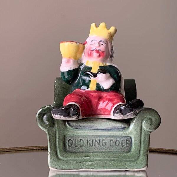 Vintage Ceramic Old King Cole Salt and Pepper Shakers | Hand Painted Royal Japan King Coke in Chair Shakers Set