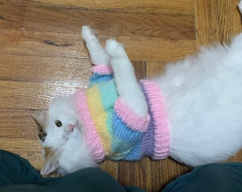 Rainbow Cat Sweater Knitting Pattern - Printable PDF