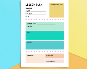 Downloadable Lesson Plan, Teaching Lesson Plan, Colourful Lesson Plan, Teaching Plan, Fun Teaching Plan, Printable Lesson Plan