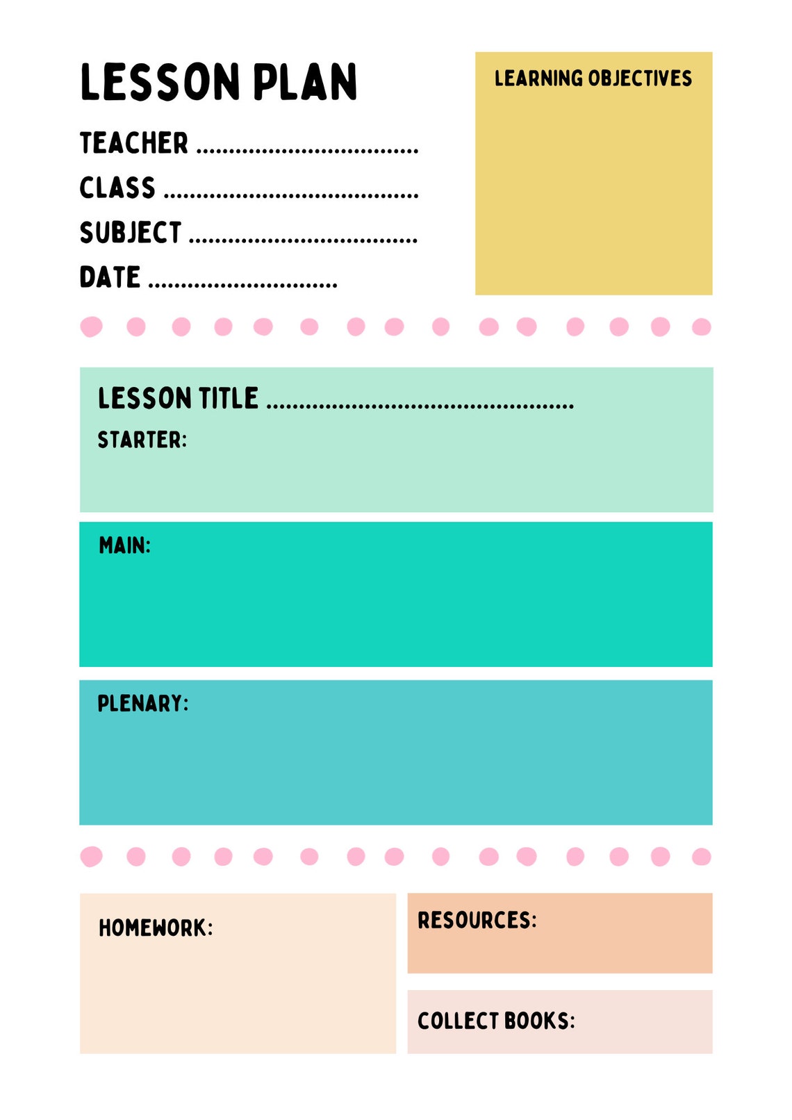 Downloadable Lesson Plan, Teaching Lesson Plan, Colourful Lesson Plan ...