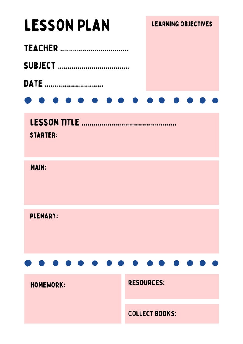 Downloadable lesson plan teaching lesson plan colourful etsy