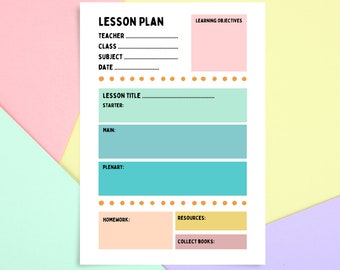 Downloadable Lesson Plan, Teaching Lesson Plan, Colourful Lesson Plan, Teaching Plan, Fun Teaching Plan, Printable Lesson Plan