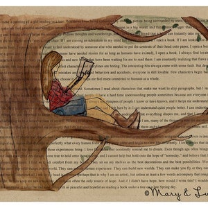 Girl reading in tree- 8x10 art print