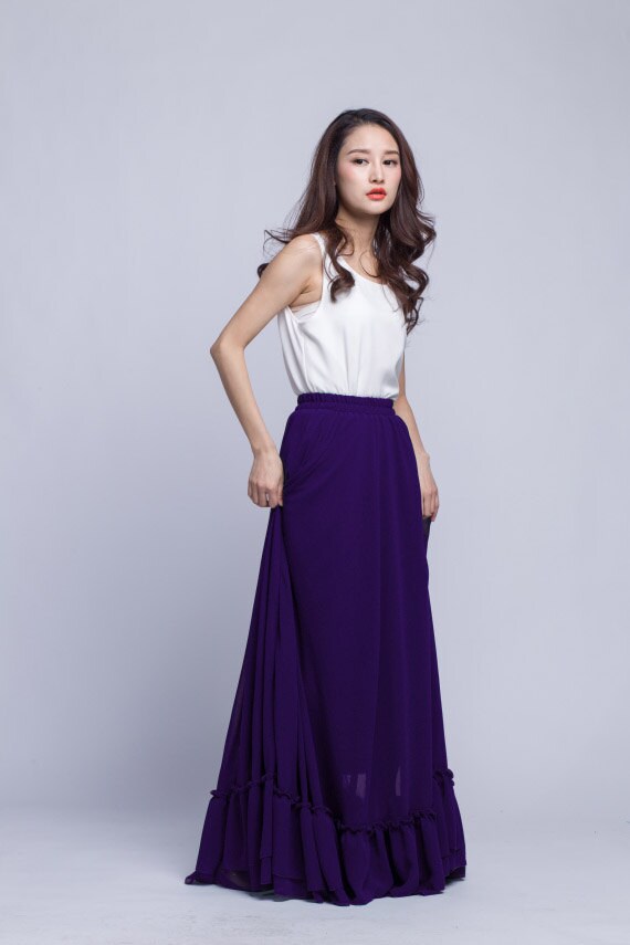 High Waist Long Skirt Chiffon Maxi Skirts Beautiful Elastic Waist Summer Skirt Floor Length Women Skirt 301 75