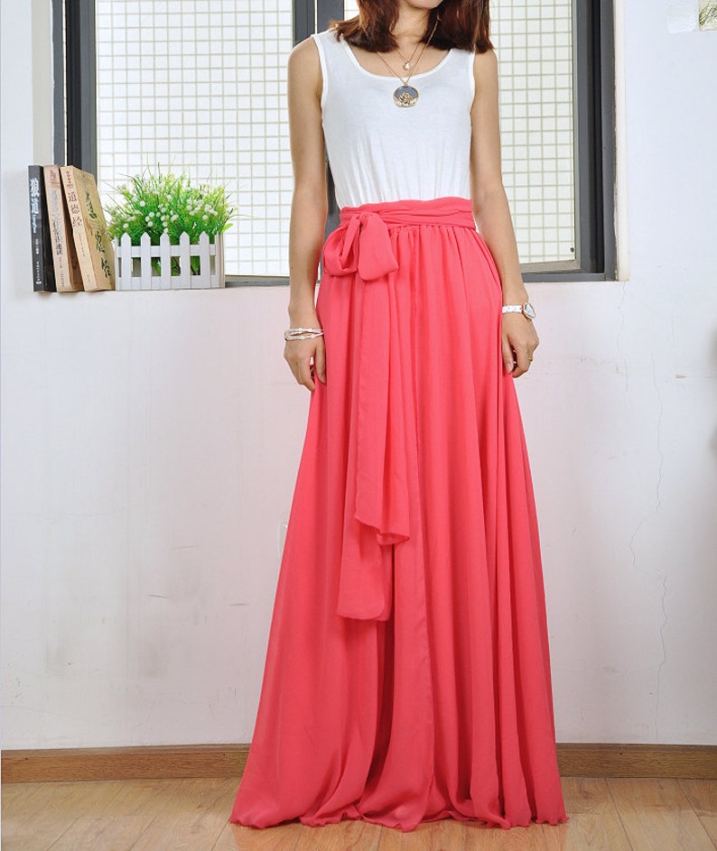 High Waist Maxi Skirt Chiffon Silk Skirts Beautiful Bow Tie Etsy