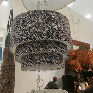3 Tier 30cm Real guinea fowl feather lamp shade MADE TO ORDER