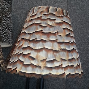 French partridge feather &#39;coolie&#39; lampshade light shade. STUNNING real feathers! Hand made in the UK