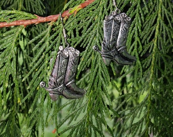 0324 - Silver Cowboy Boot Earrings / Western Earrings / Southwestern Earrings / Cowboy Boot Earrings / Drop Earrings / Mothers Day