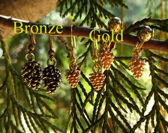 0823 - Metal Pine Cone Earrings /  Winter Earrings /  Fall Earrings / Handcrafted Earrings / Holiday Earrings / Autumn Earring