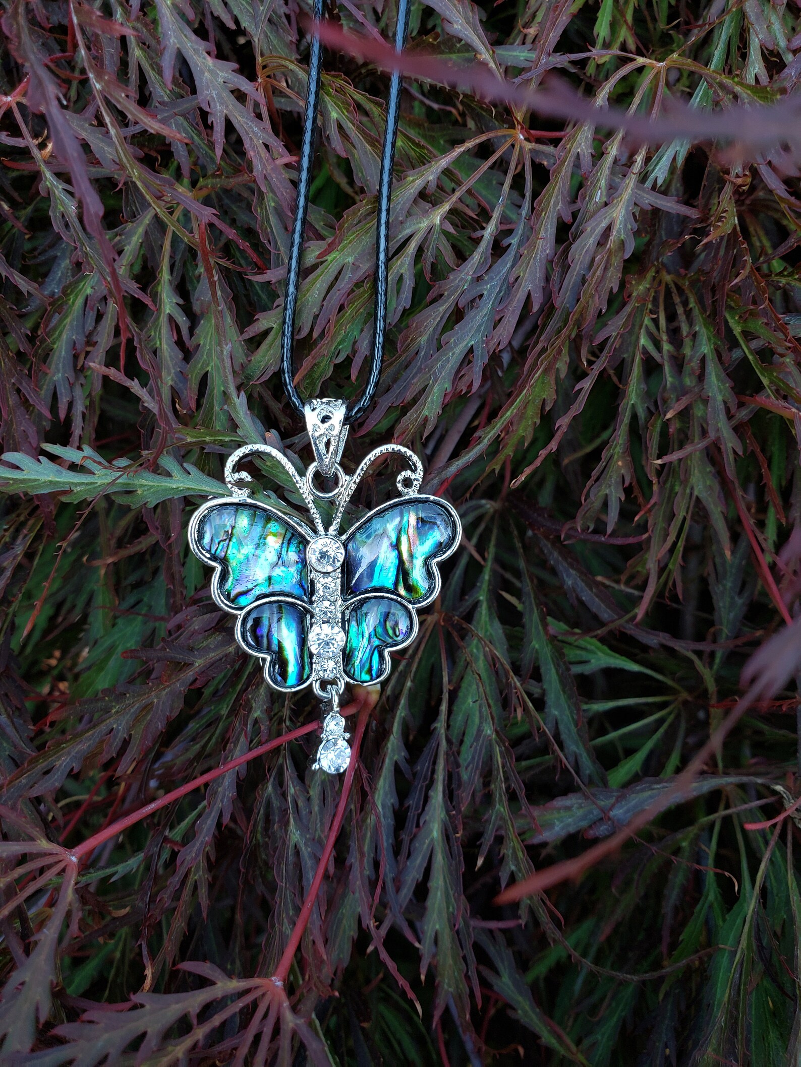 Abalone Butterfly and Bling Necklace / Abalone Necklace / Etsy