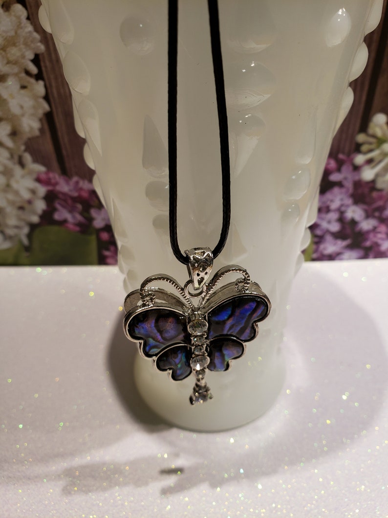Abalone Butterfly and Bling Necklace / Abalone Necklace / Etsy