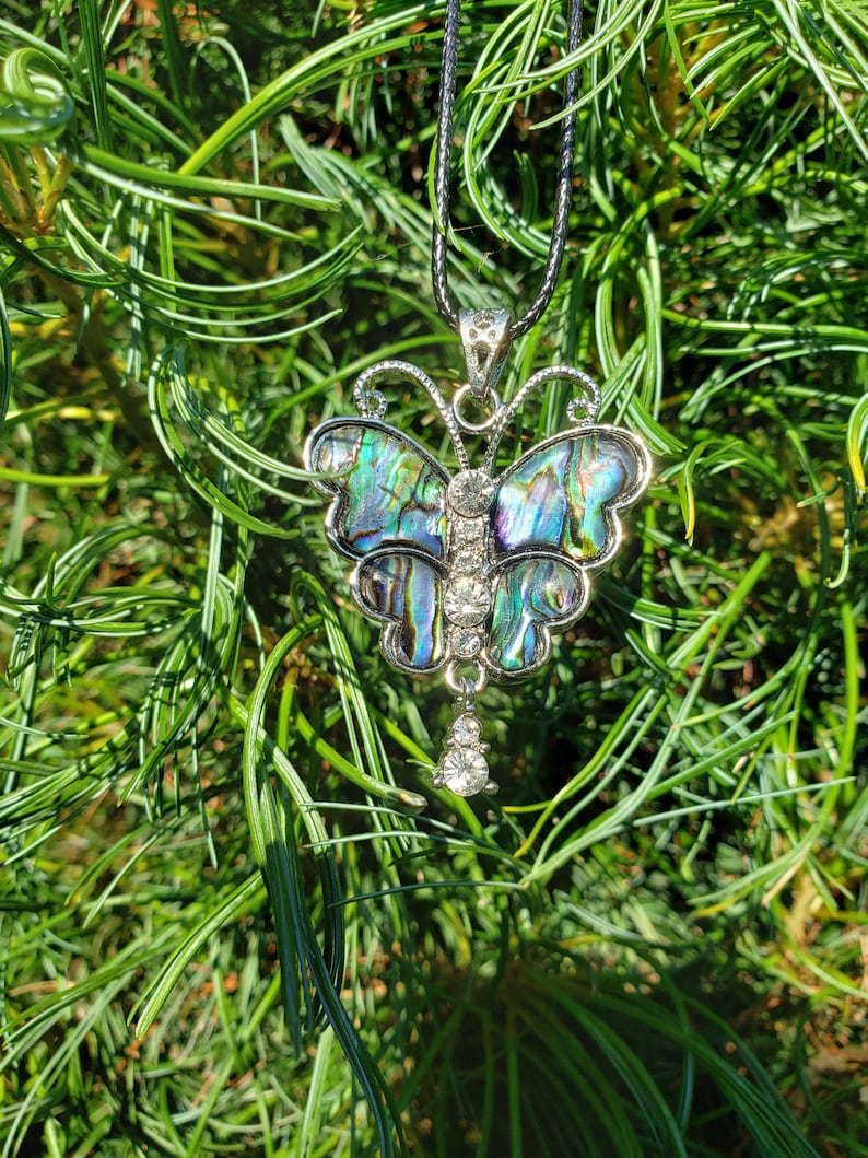 Abalone Butterfly and Bling Necklace / Abalone Necklace / Etsy