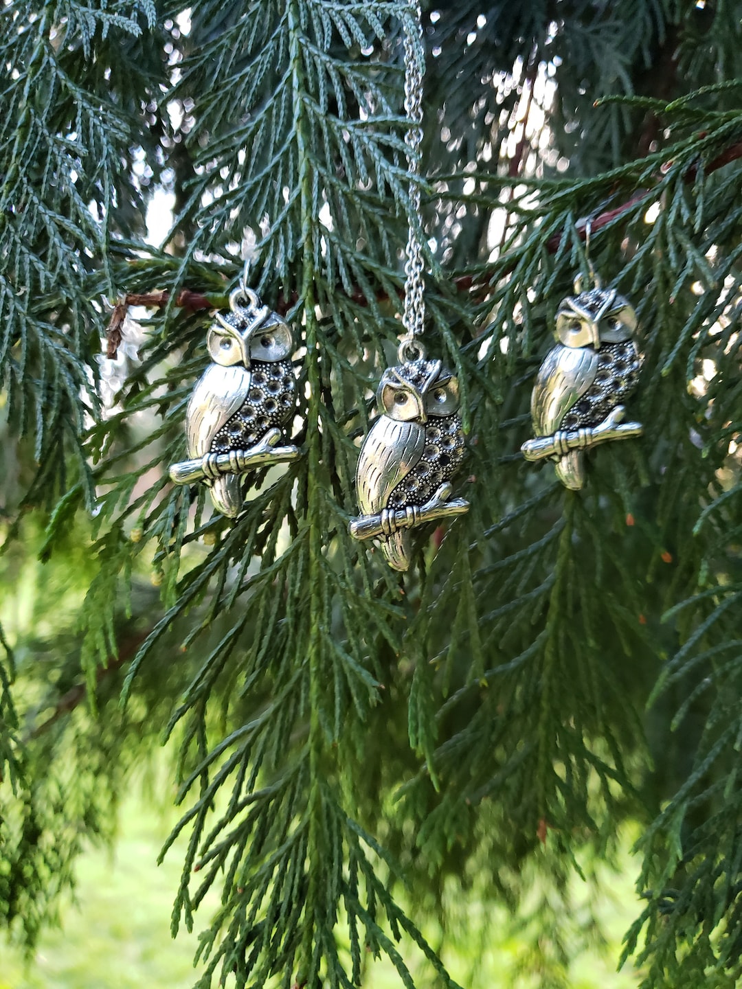 0123 Silver Owl Earring and Necklace Set/ Turquoise Earrings / Owl