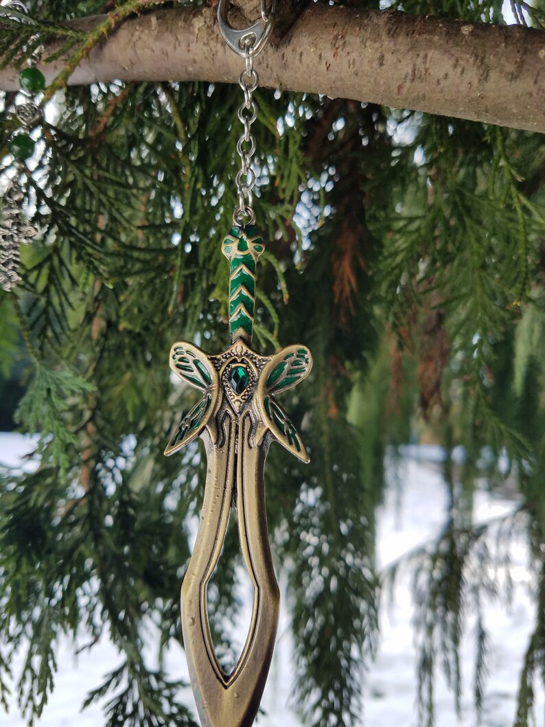 Green Enameled Sword Keychain / Dagger Keychain / Elvin Etsy