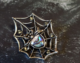 0123 - Spider and Web Abalone Pin / Abalone Brooch / Spider Web Pin / Spiderweb Brooch