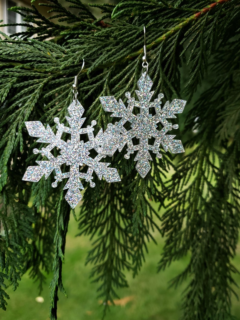 Acrylic Snowflake Earrings/ Snowflake Jewelry / Holiday image 1