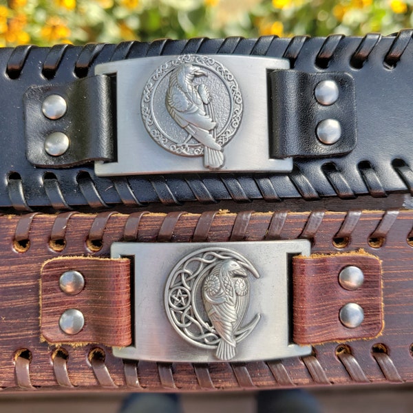 0123 - Raven Celtic  Leather Bracelet / Scandinavian Leather Bracelet / Leather Bracelet/ Raven Bracelet