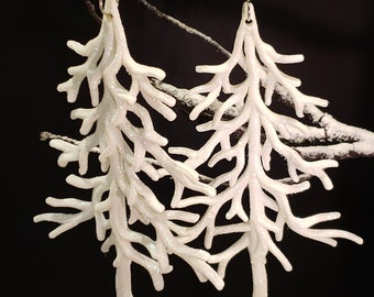 1023 - Long White Flocked Christmas Tree Earrings / Drop Earrings / Holiday Earrings / Winter Earrings / Christmas Earrings / Fun Earrings