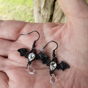 Metal Bat witch crystals  Earrings / Bat Dangle Earrings/ Metal  Earrings