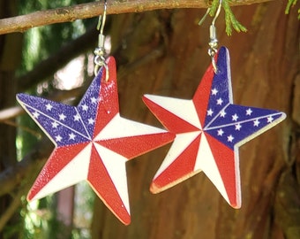 0324 - American Flag Stat Pleather Earrings / 4th of July Earrings / Memorial Day Earrings / Independence Day Earrings / light wight