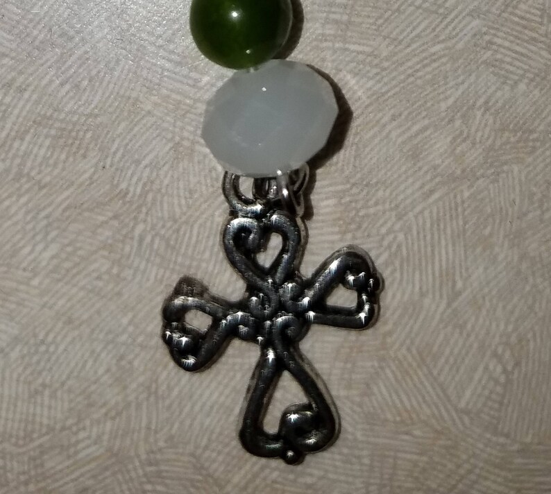 Unique Green & White Jade Keychain With Celtic Cross Charm Etsy