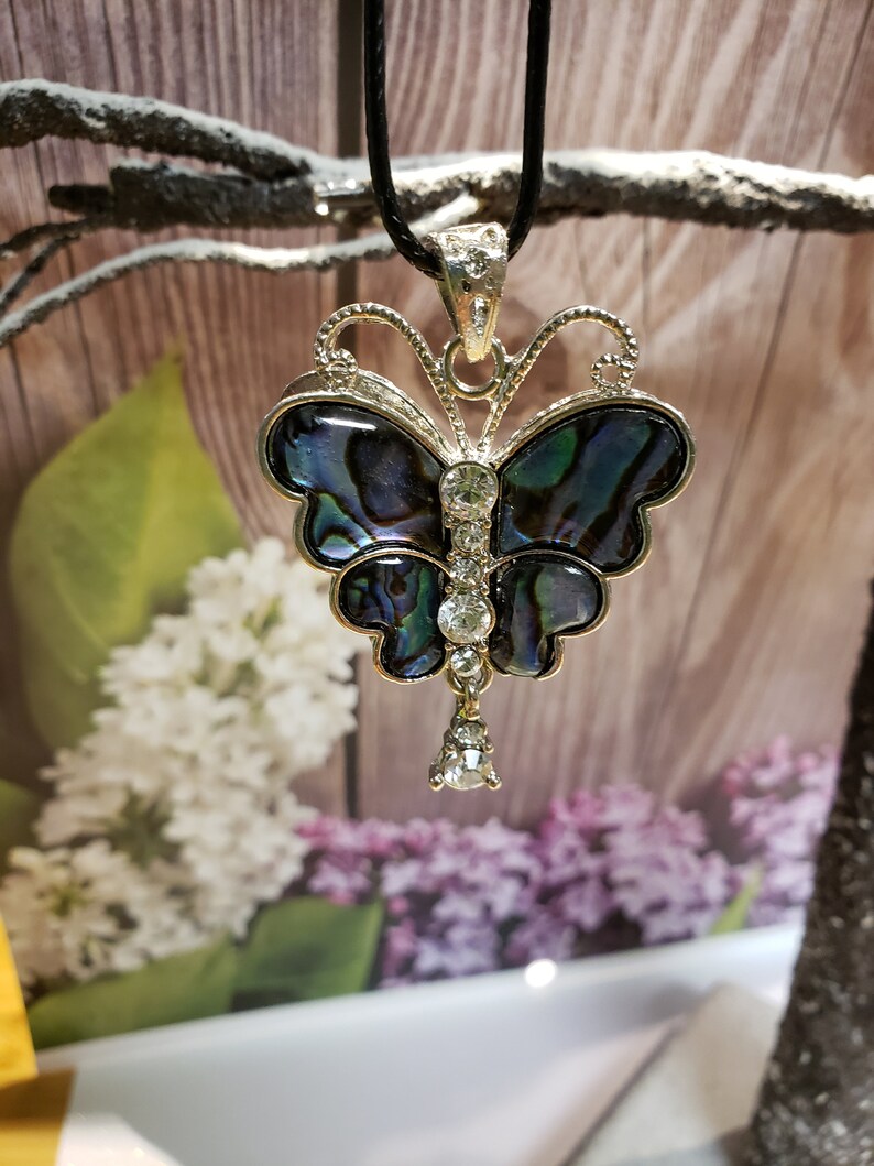 Abalone Butterfly and Bling Necklace / Abalone Necklace / Etsy