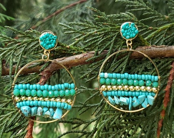 0424 - Beaded Hoop Earrings / Beaded Earrings / Hoop Earrings